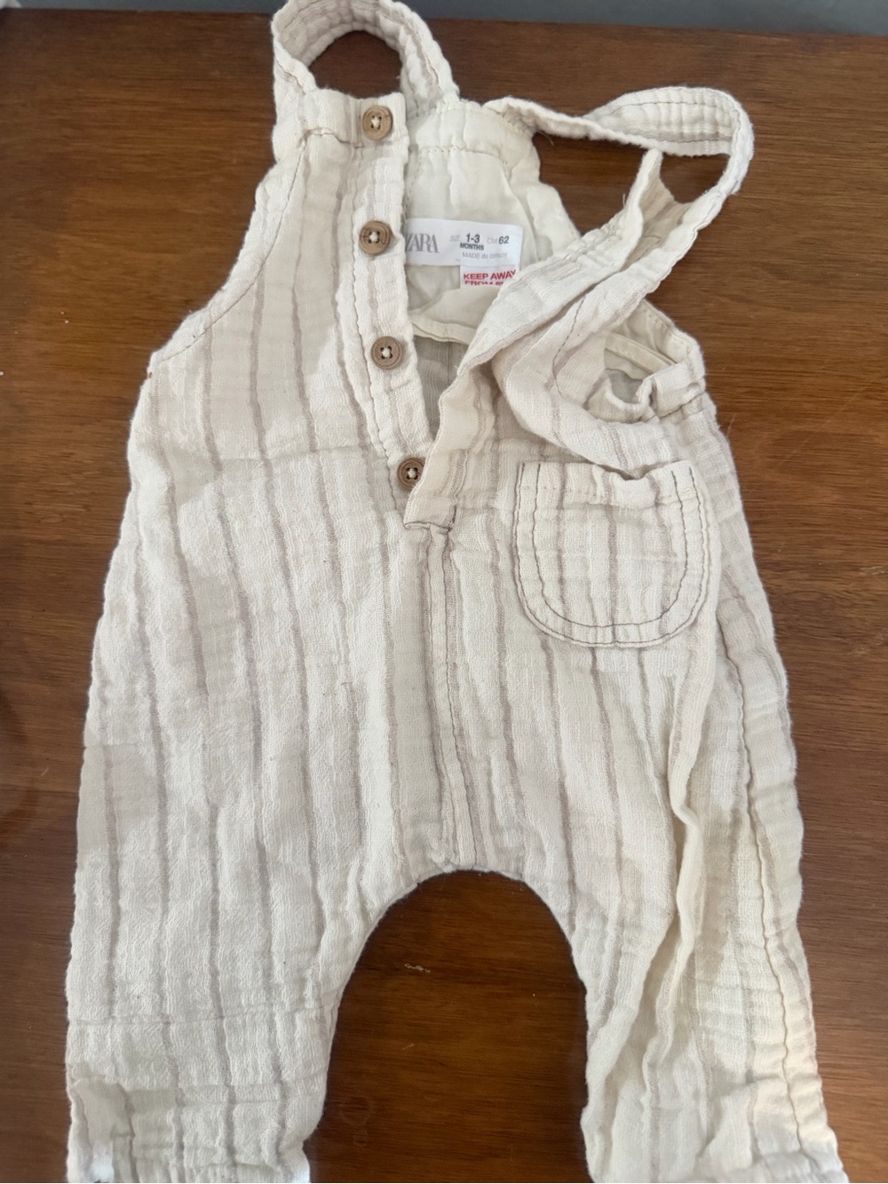 Zara Cream Textured Cotton Baby Overalls with Front Buttons